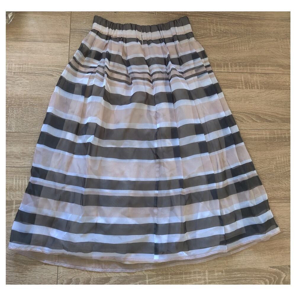 Her Destiny Organza Ple Pink Black‎ Striped A-line Midi Skirt Size M Lined
